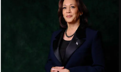 Vice President Kamala Harris during a speech at the White House, advocating for social justice and equality.