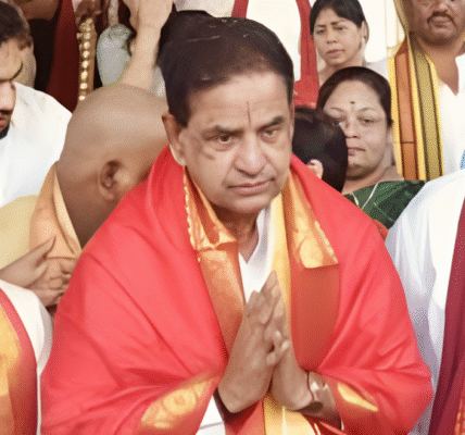 B. R. Naidu, Chairman of Tirumala Tirupati Devasthanams, addressing media at Tirumala Temple