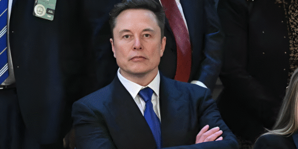 Elon Musk speaking at a SpaceX event, discussing plans for Mars colonization.
