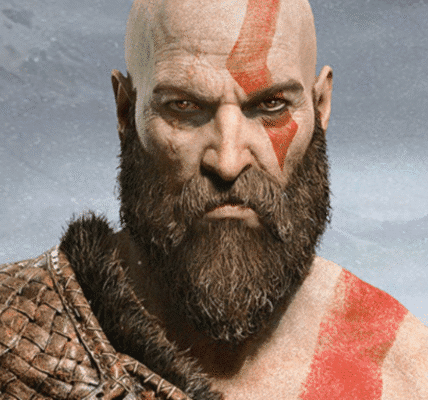 Kratos and Atreus standing together in a snowy Norse landscape, ready for battle.