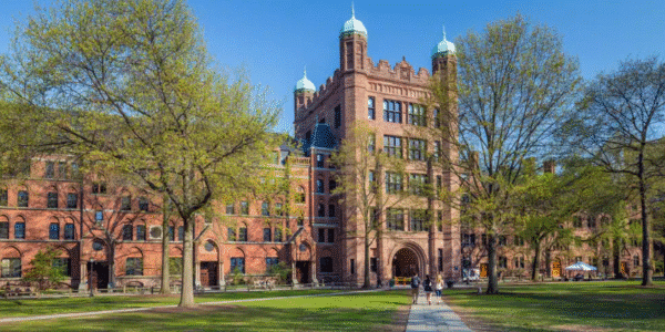 Historic Yale University campus in New Haven, Connecticut, featuring Gothic architecture and student life.