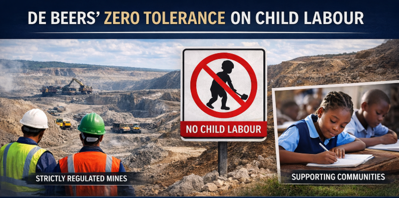 De Beers mining operations reflecting ethical sourcing and responsible labour practices.